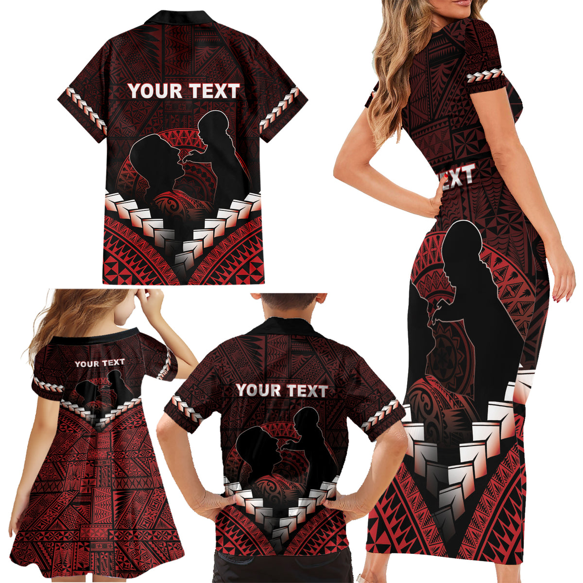 Personalised Tonga Happy Father's Day Family Matching Short Sleeve Bodycon Dress and Hawaiian Shirt Ofa Lahi Atu Dad Polynesian Tribal LT05 - Polynesian Pride