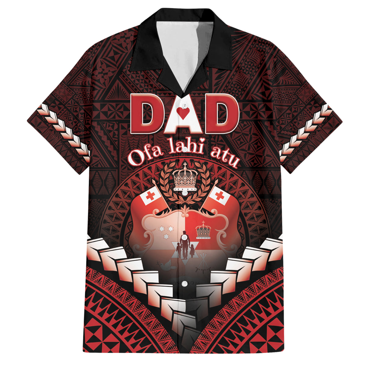 Personalised Tonga Happy Father's Day Family Matching Short Sleeve Bodycon Dress and Hawaiian Shirt Ofa Lahi Atu Dad Polynesian Tribal LT05 Dad's Shirt - Short Sleeve Red - Polynesian Pride