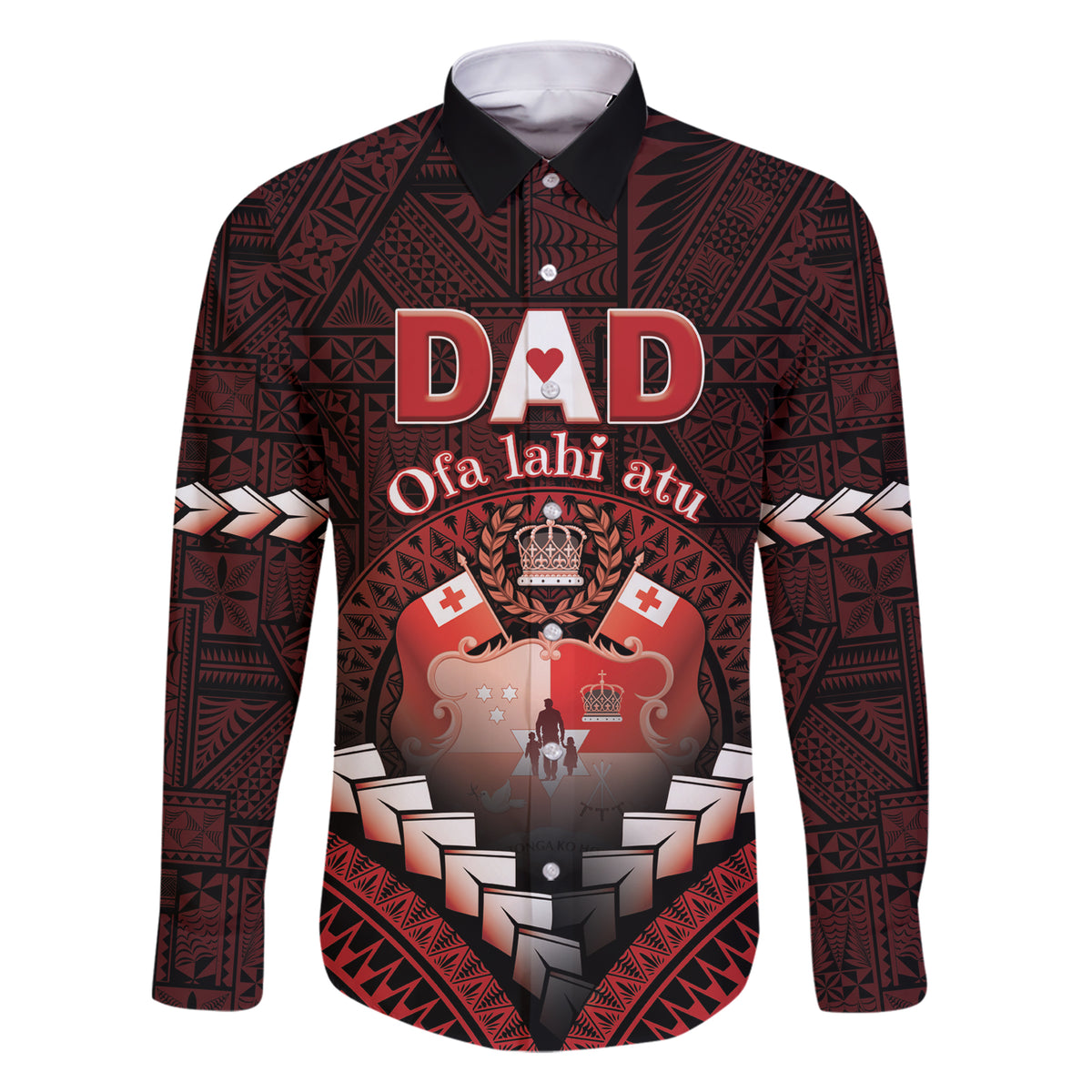 Personalised Tonga Happy Father's Day Family Matching Short Sleeve Bodycon Dress and Hawaiian Shirt Ofa Lahi Atu Dad Polynesian Tribal LT05 Dad's Shirt - Long Sleeve Red - Polynesian Pride