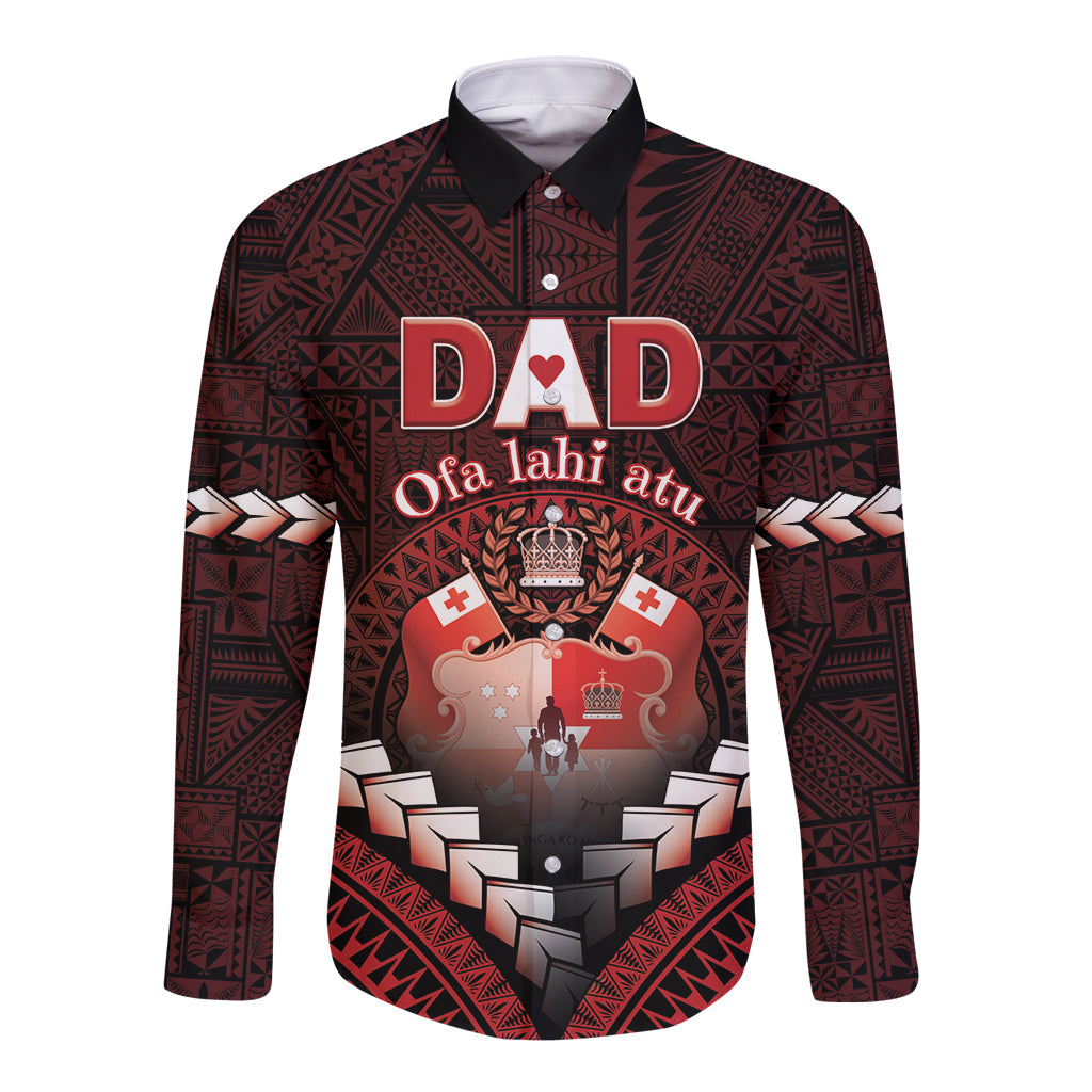 Personalised Tonga Happy Father's Day Long Sleeve Button Shirt Ofa Lahi Atu Dad Polynesian Tribal