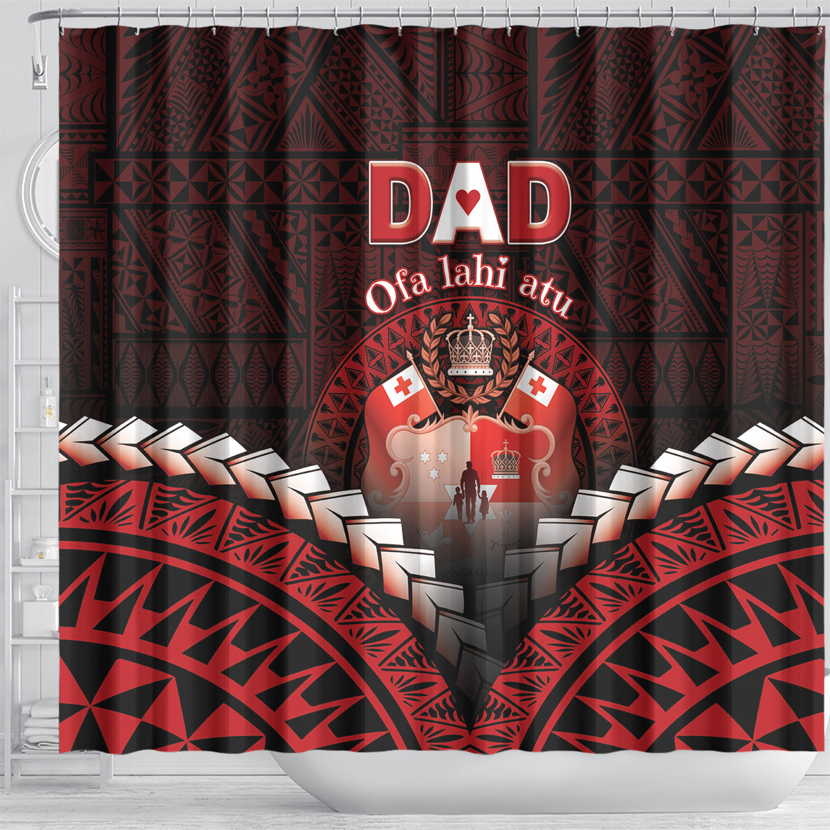 Tonga Happy Father's Day Shower Curtain Ofa Lahi Atu Dad Polynesian Tribal