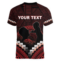 Personalised Tonga Happy Father's Day Women V-Neck T-Shirt Ofa Lahi Atu Dad Polynesian Tribal