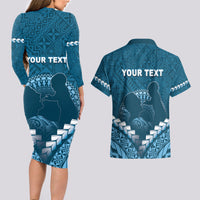 Personalised Fiji Happy Father's Day Couples Matching Long Sleeve Bodycon Dress and Hawaiian Shirt Au Lomani Iko Dad Polynesian Tribal LT05 - Polynesian Pride