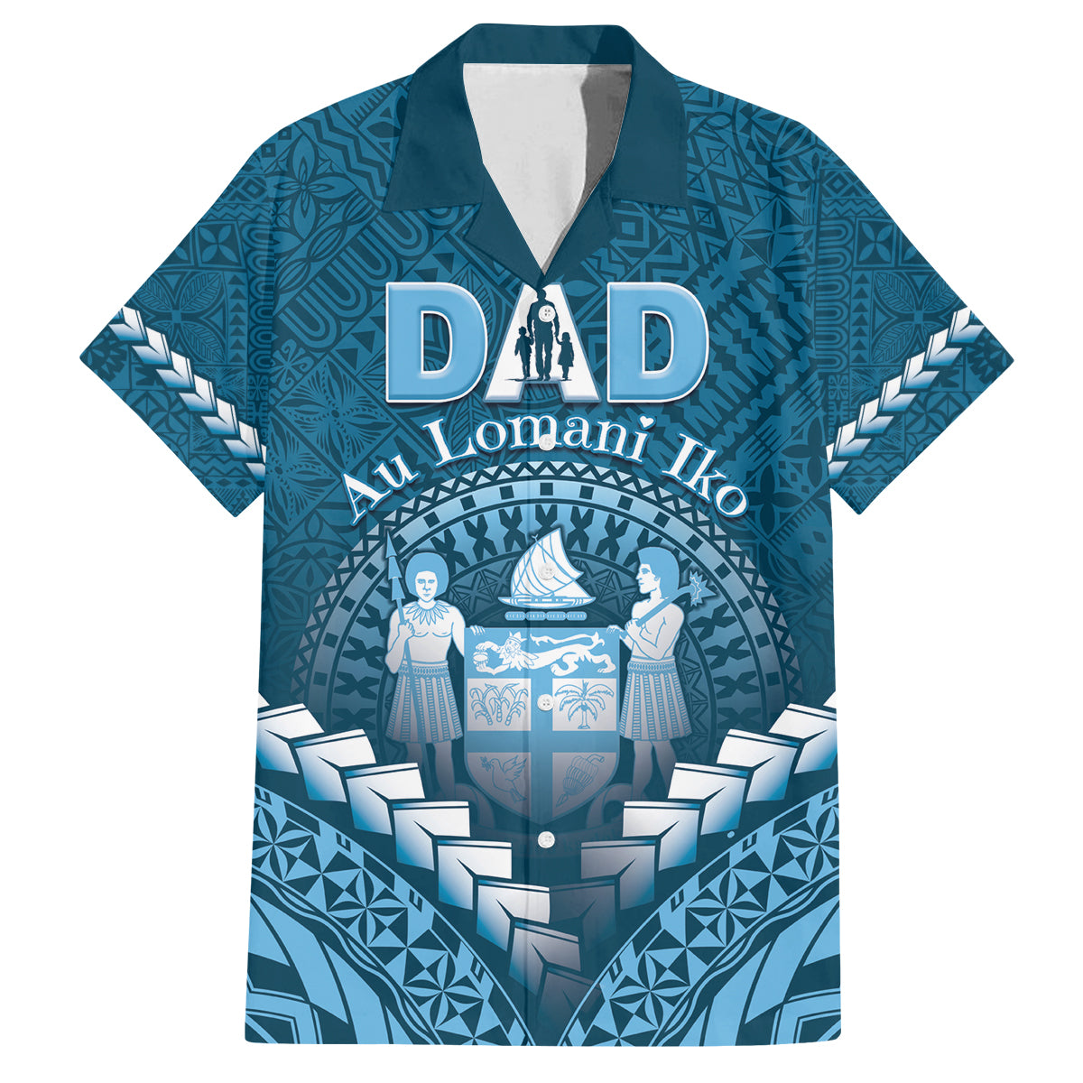 Personalised Fiji Happy Father's Day Family Matching Off Shoulder Short Dress and Hawaiian Shirt Au Lomani Iko Dad Polynesian Tribal