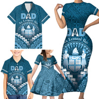 Personalised Fiji Happy Father's Day Family Matching Short Sleeve Bodycon Dress and Hawaiian Shirt Au Lomani Iko Dad Polynesian Tribal