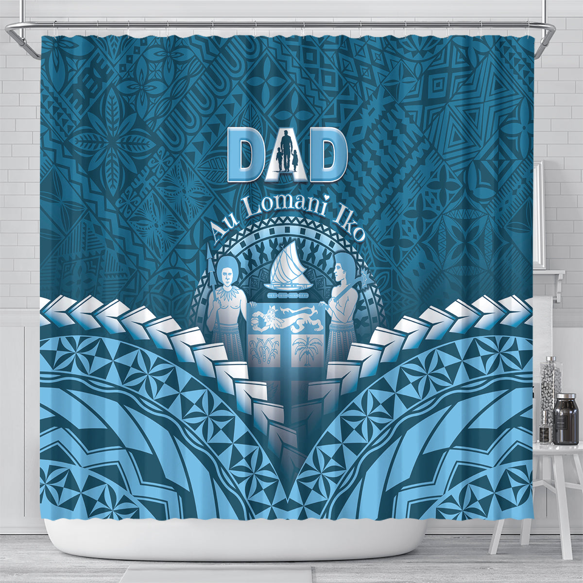 Fiji Happy Father's Day Shower Curtain Au Lomani Iko Dad Polynesian Tribal