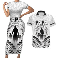 Personalised New Zealand Happy Father's Day Couples Matching Short Sleeve Bodycon Dress and Hawaiian Shirt Aroha Ahau Ki A Koe Papa Polynesian Tribal LT05 White - Polynesian Pride