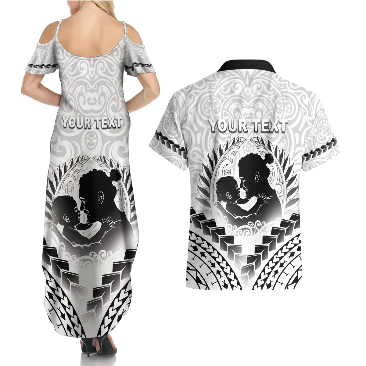 Personalised New Zealand Happy Father's Day Couples Matching Summer Maxi Dress and Hawaiian Shirt Aroha Ahau Ki A Koe Papa Polynesian Tribal LT05 - Polynesian Pride