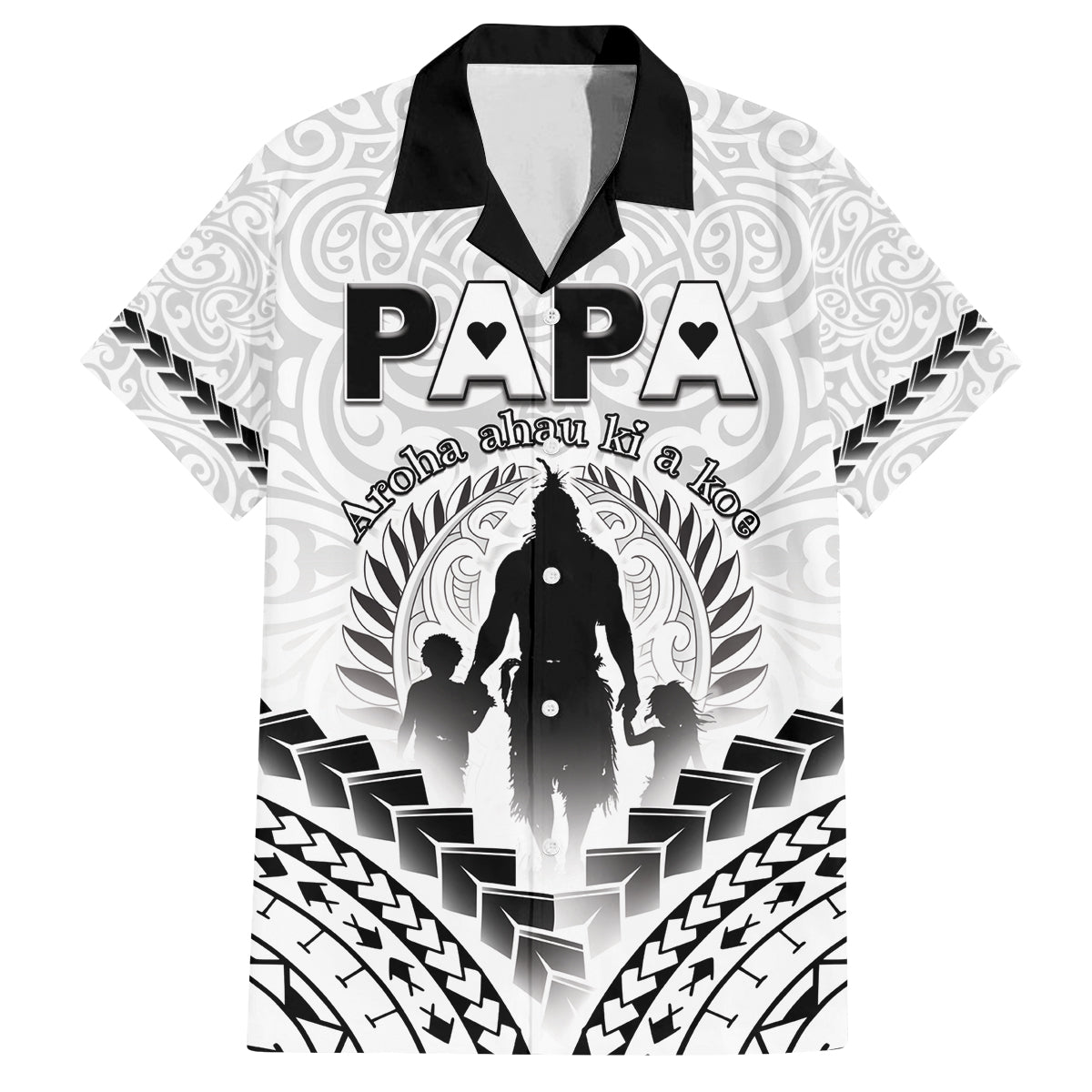 Personalised New Zealand Happy Father's Day Family Matching Long Sleeve Bodycon Dress and Hawaiian Shirt Aroha Ahau Ki A Koe Papa Polynesian Tribal LT05 Dad's Shirt - Short Sleeve White - Polynesian Pride