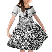 Personalised New Zealand Happy Father's Day Family Matching Off Shoulder Maxi Dress and Hawaiian Shirt Aroha Ahau Ki A Koe Papa Polynesian Tribal LT05 Daughter's Dress White - Polynesian Pride
