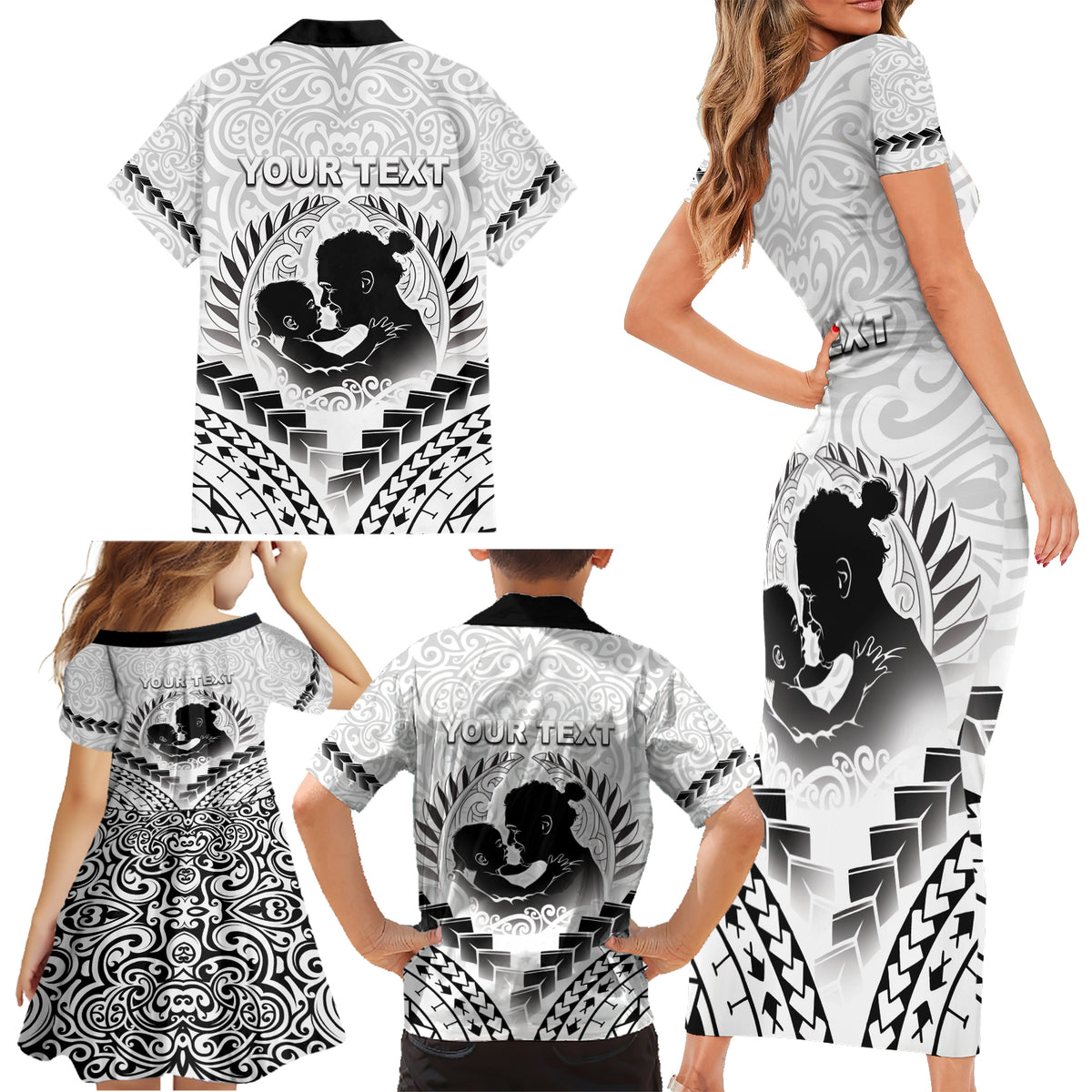Personalised New Zealand Happy Father's Day Family Matching Short Sleeve Bodycon Dress and Hawaiian Shirt Aroha Ahau Ki A Koe Papa Polynesian Tribal LT05 - Polynesian Pride