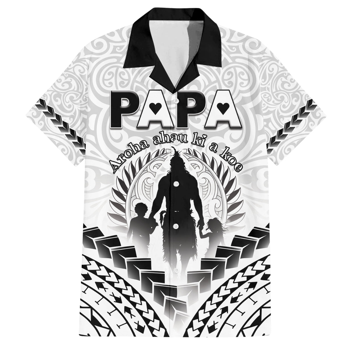 Personalised New Zealand Happy Father's Day Family Matching Short Sleeve Bodycon Dress and Hawaiian Shirt Aroha Ahau Ki A Koe Papa Polynesian Tribal LT05 Dad's Shirt - Short Sleeve White - Polynesian Pride