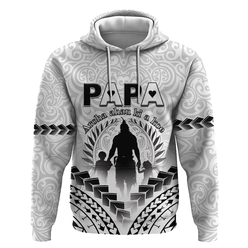 Personalised New Zealand Happy Father's Day Hoodie Aroha Ahau Ki A Koe Papa Polynesian Tribal LT05 Pullover Hoodie White - Polynesian Pride