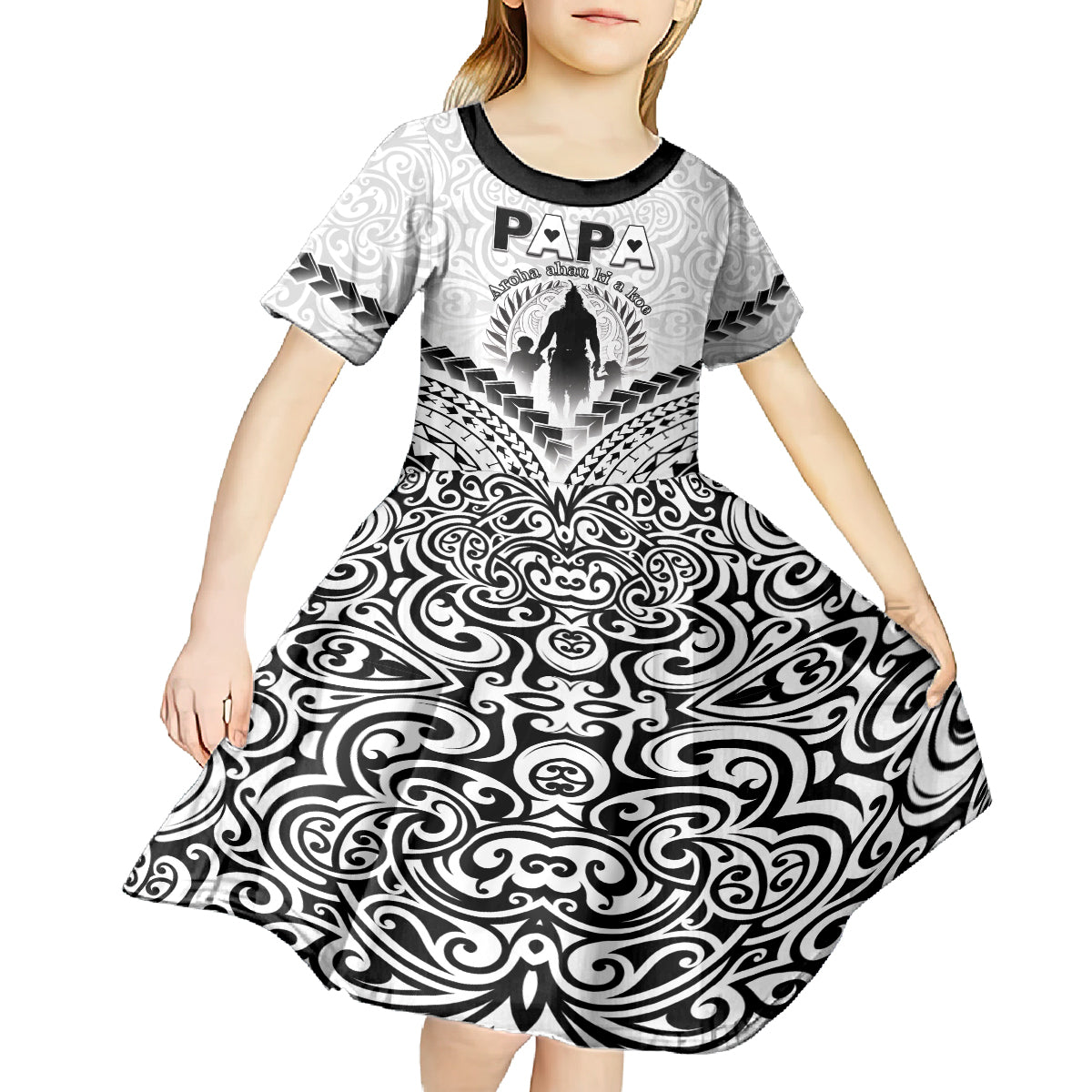 Personalised New Zealand Happy Father's Day Kid Short Sleeve Dress Aroha Ahau Ki A Koe Papa Polynesian Tribal LT05 - Polynesian Pride