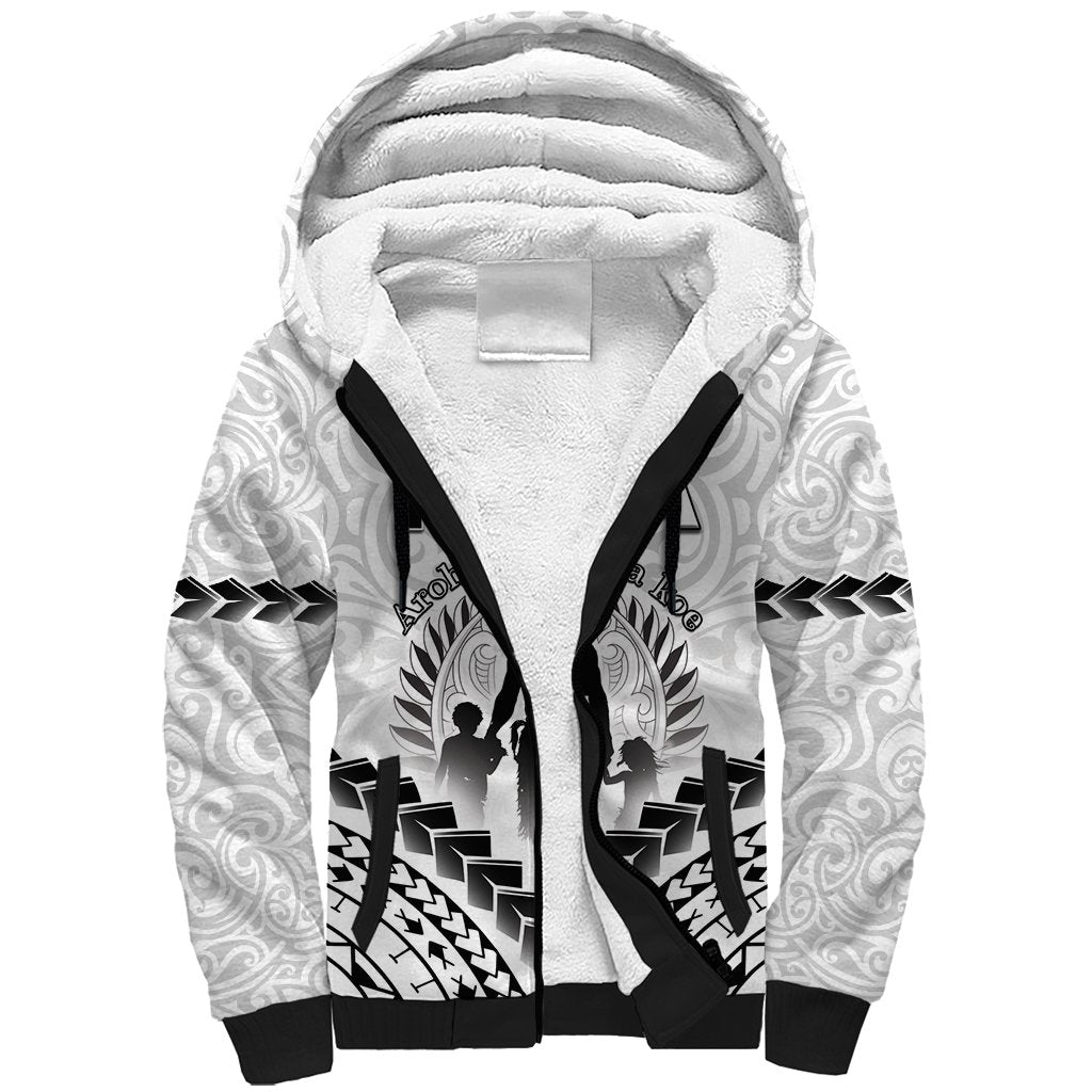 Personalised New Zealand Happy Father's Day Sherpa Hoodie Aroha Ahau Ki A Koe Papa Polynesian Tribal LT05 Unisex White - Polynesian Pride