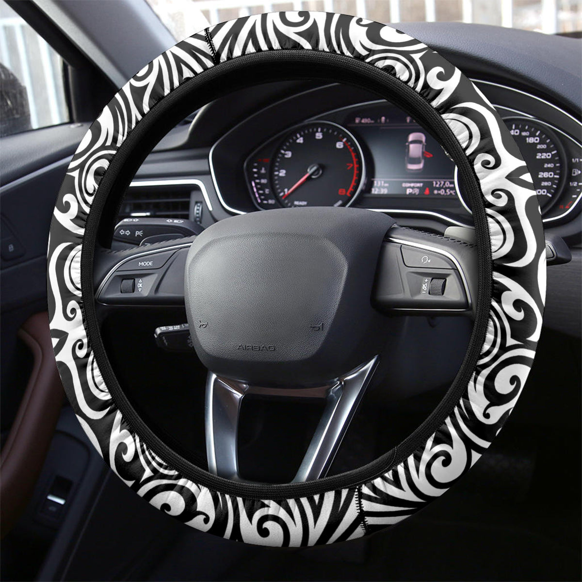 New Zealand Happy Father's Day Steering Wheel Cover Aroha Ahau Ki A Koe Papa Polynesian Tribal