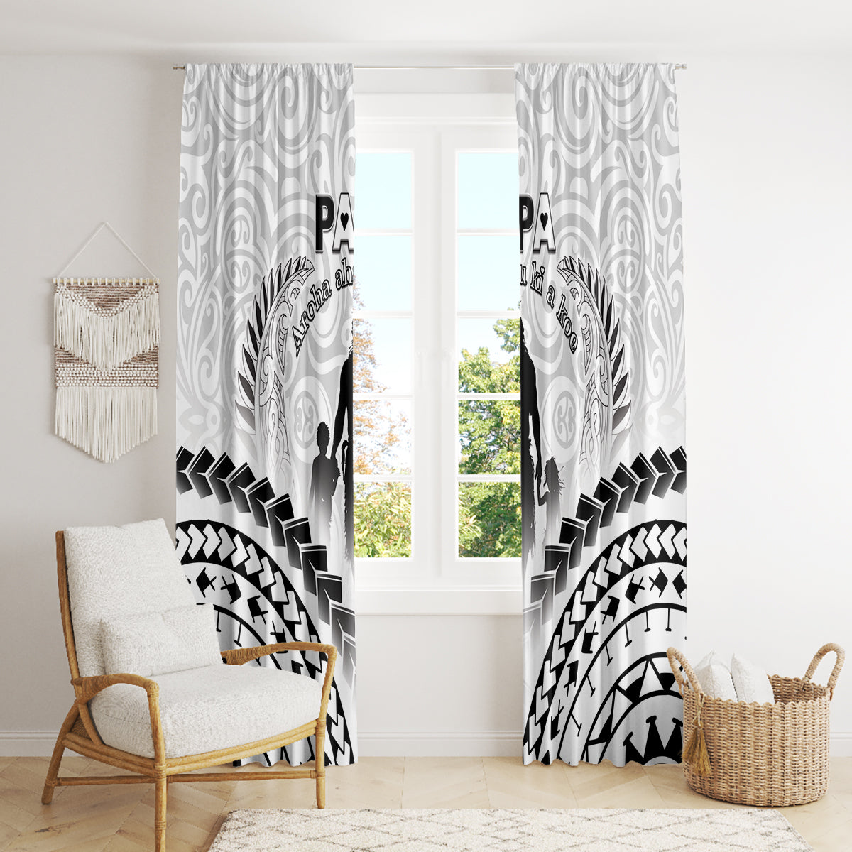 New Zealand Happy Father's Day Window Curtain Aroha Ahau Ki A Koe Papa Polynesian Tribal