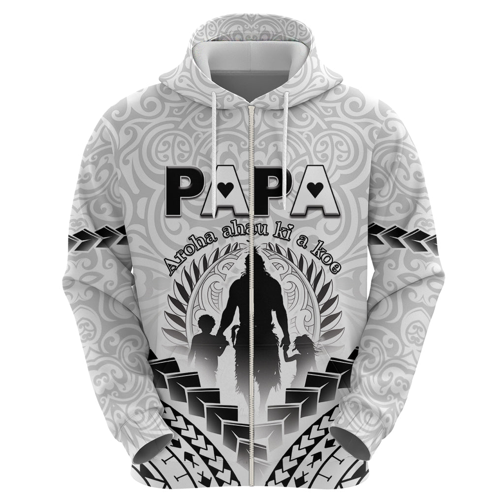 Personalised New Zealand Happy Father's Day Zip Hoodie Aroha Ahau Ki A Koe Papa Polynesian Tribal LT05 - Polynesian Pride