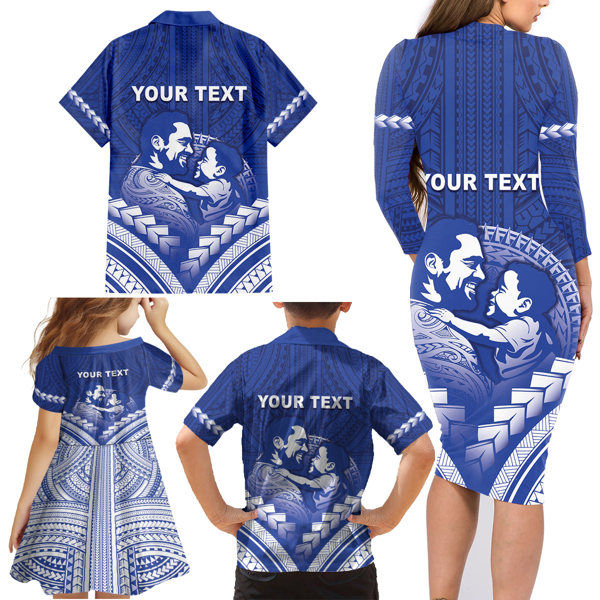 Personalised Samoa Happy Father's Day Family Matching Long Sleeve Bodycon Dress and Hawaiian Shirt Ou Te Alofa Ia Te Oe Tama Dad Polynesian Tribal