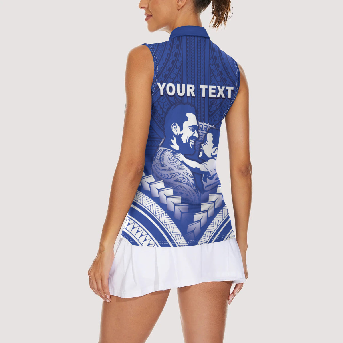 Personalised Samoa Happy Father's Day Women Sleeveless Polo Shirt Ou Te Alofa Ia Te Oe Tama Dad Polynesian Tribal