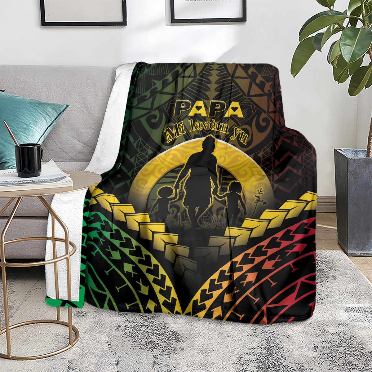 Vanuatu Happy Father's Day Blanket Mi Lavem Yu Papa Polynesian Tribal