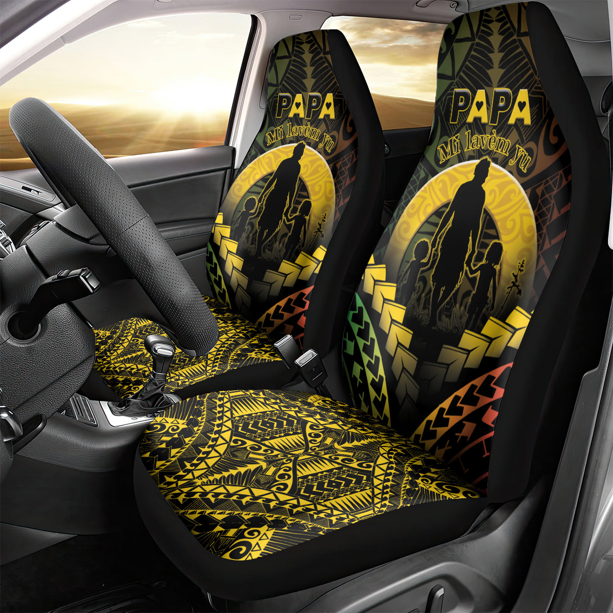 Vanuatu Happy Father's Day Car Seat Cover Mi Lavem Yu Papa Polynesian Tribal