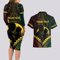 Personalised Vanuatu Happy Father's Day Couples Matching Long Sleeve Bodycon Dress and Hawaiian Shirt Mi Lavem Yu Papa Polynesian Tribal LT05 - Polynesian Pride