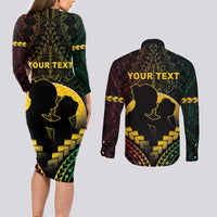 Personalised Vanuatu Happy Father's Day Couples Matching Long Sleeve Bodycon Dress and Long Sleeve Button Shirt Mi Lavem Yu Papa Polynesian Tribal LT05 - Polynesian Pride