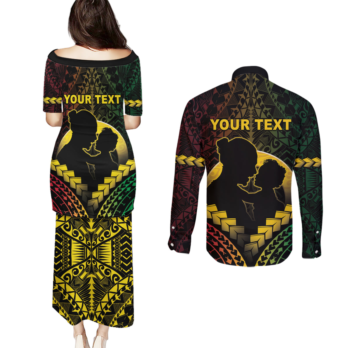 Personalised Vanuatu Happy Father's Day Couples Matching Puletasi and Long Sleeve Button Shirt Mi Lavem Yu Papa Polynesian Tribal