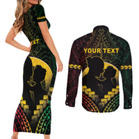 Personalised Vanuatu Happy Father's Day Couples Matching Short Sleeve Bodycon Dress and Long Sleeve Button Shirt Mi Lavem Yu Papa Polynesian Tribal LT05 - Polynesian Pride