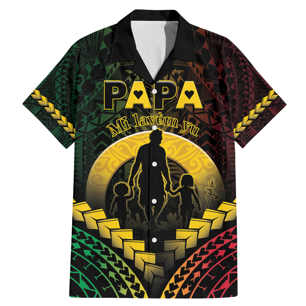 Personalised Vanuatu Happy Father's Day Family Matching Mermaid Dress and Hawaiian Shirt Mi Lavem Yu Papa Polynesian Tribal LT05 Dad's Shirt - Short Sleeve Reggae - Polynesian Pride