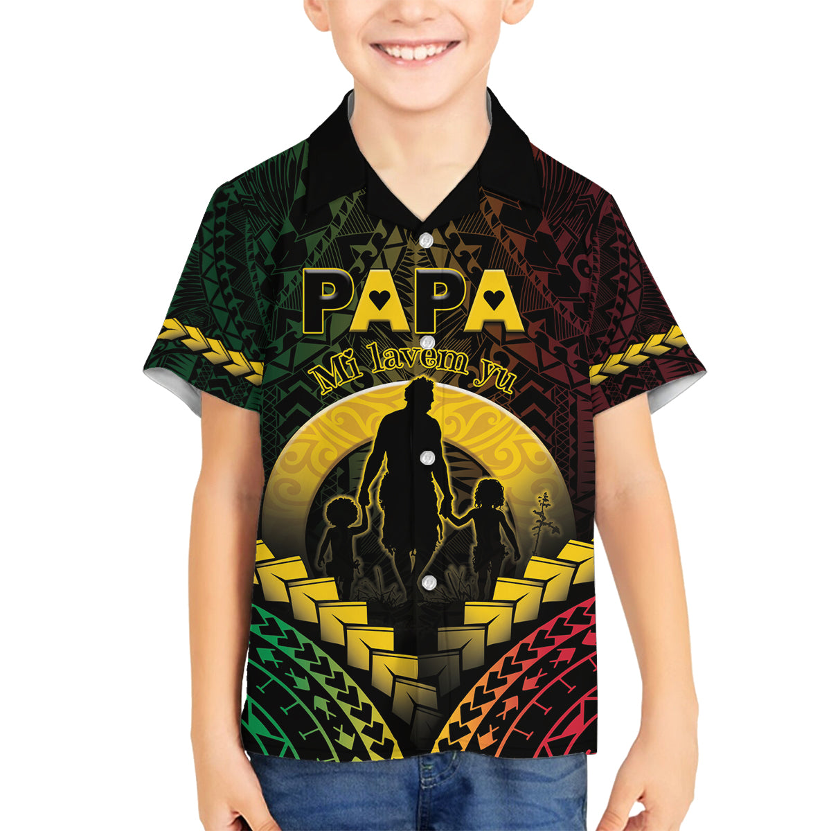 Personalised Vanuatu Happy Father's Day Family Matching Puletasi and Hawaiian Shirt Mi Lavem Yu Papa Polynesian Tribal LT05 Son's Shirt Reggae - Polynesian Pride