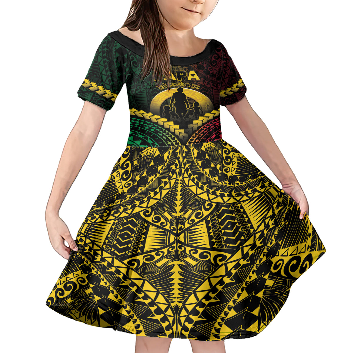 Personalised Vanuatu Happy Father's Day Family Matching Short Sleeve Bodycon Dress and Hawaiian Shirt Mi Lavem Yu Papa Polynesian Tribal LT05 Daughter's Dress Reggae - Polynesian Pride
