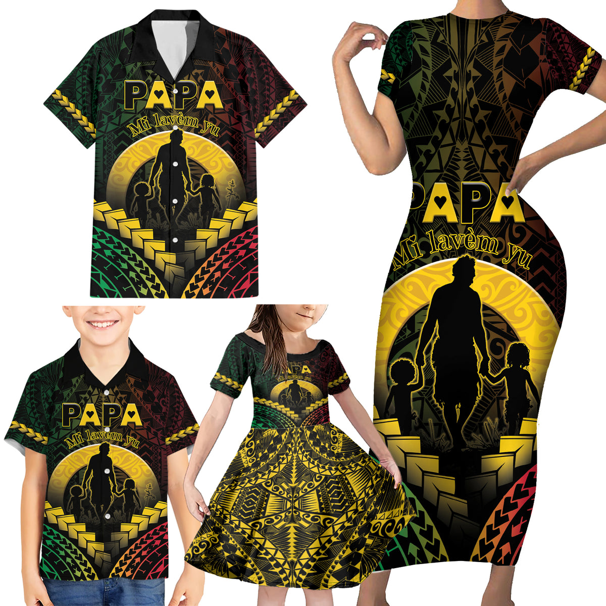 Personalised Vanuatu Happy Father's Day Family Matching Short Sleeve Bodycon Dress and Hawaiian Shirt Mi Lavem Yu Papa Polynesian Tribal LT05 - Polynesian Pride