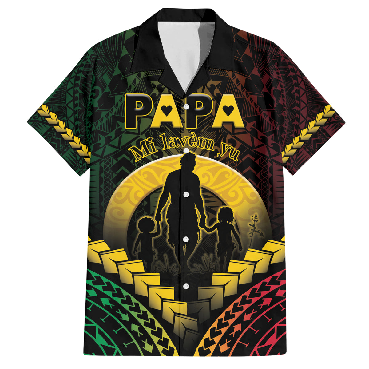 Personalised Vanuatu Happy Father's Day Family Matching Short Sleeve Bodycon Dress and Hawaiian Shirt Mi Lavem Yu Papa Polynesian Tribal LT05 Dad's Shirt - Short Sleeve Reggae - Polynesian Pride