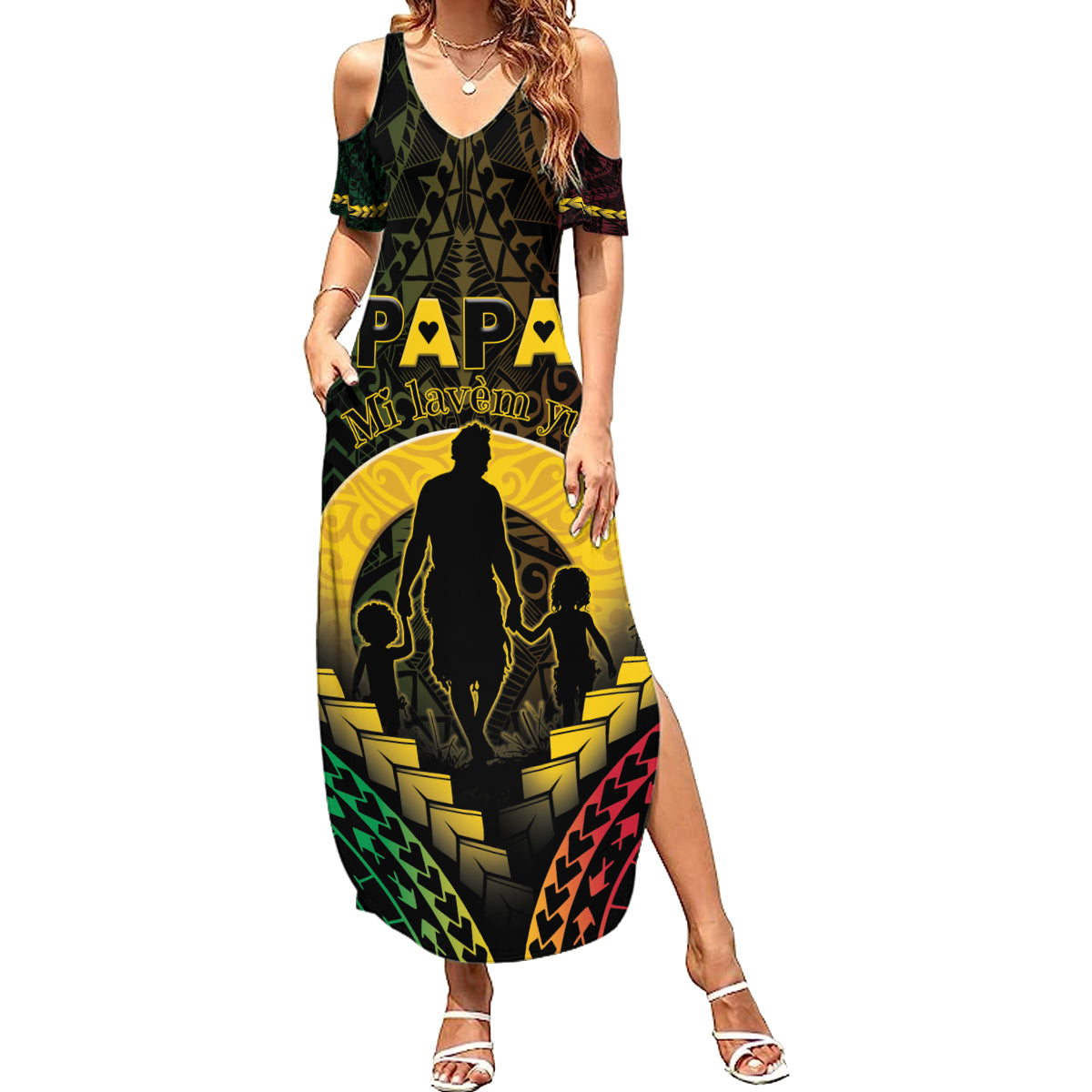 Personalised Vanuatu Happy Father's Day Family Matching Summer Maxi Dress and Hawaiian Shirt Mi Lavem Yu Papa Polynesian Tribal