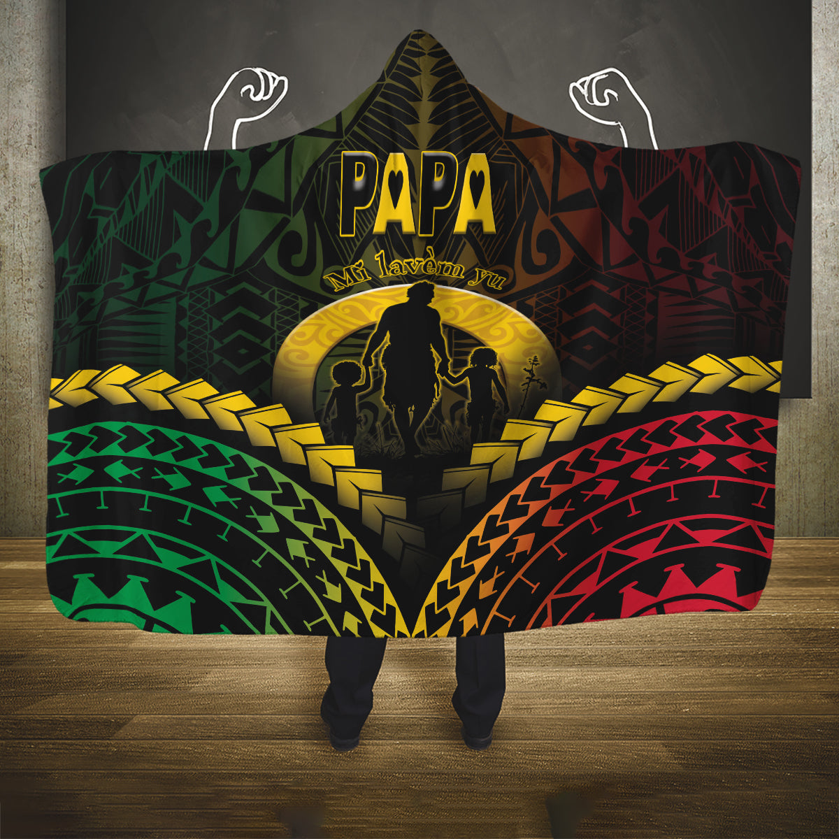 Vanuatu Happy Father's Day Hooded Blanket Mi Lavem Yu Papa Polynesian Tribal