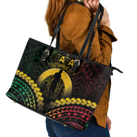 Vanuatu Happy Father's Day Leather Tote Bag Mi Lavem Yu Papa Polynesian Tribal