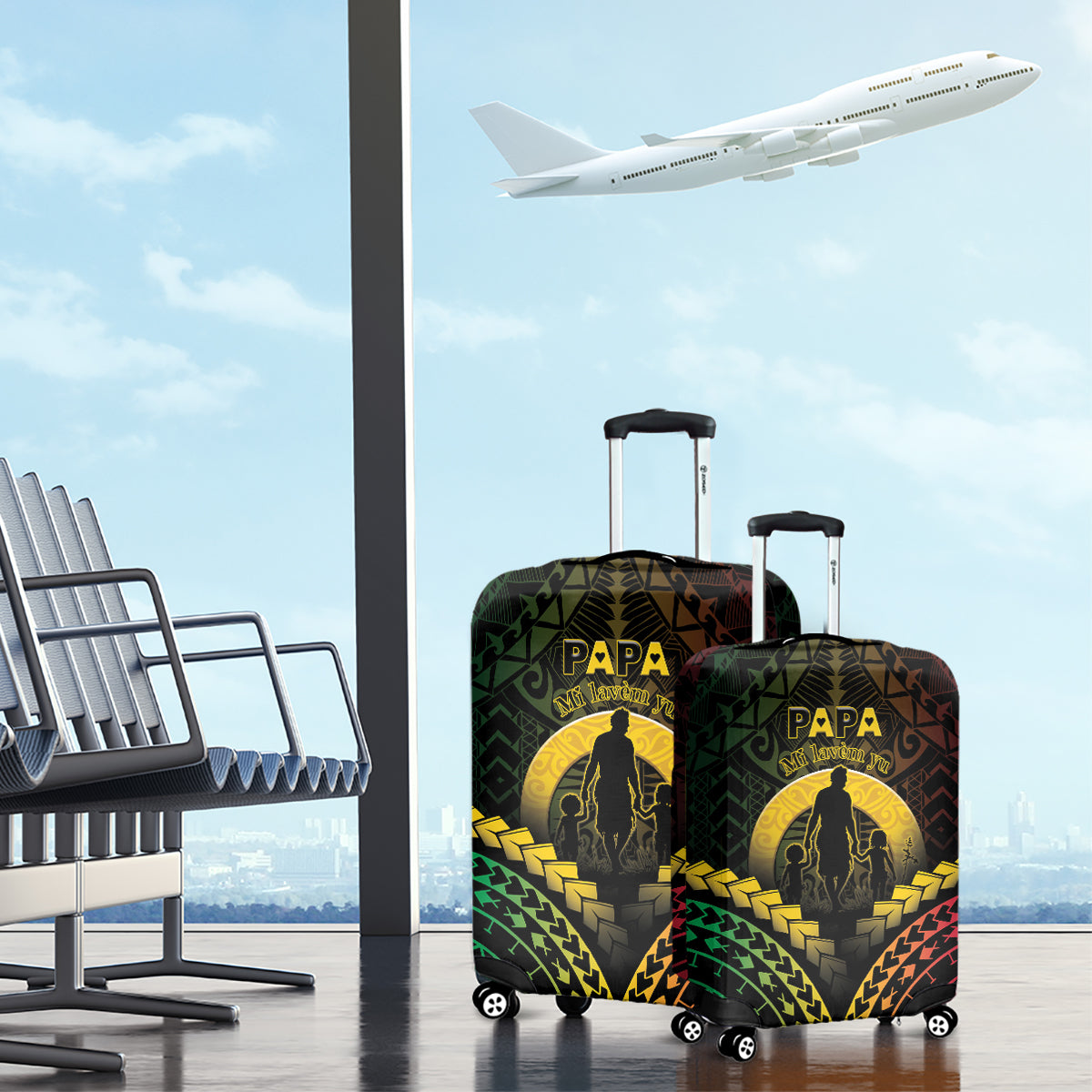 Vanuatu Happy Father's Day Luggage Cover Mi Lavem Yu Papa Polynesian Tribal