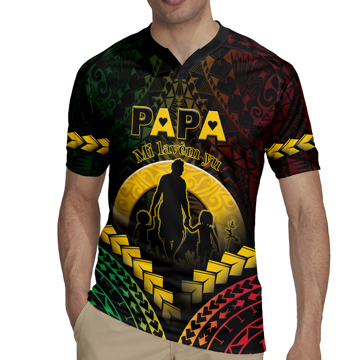 Personalised Vanuatu Happy Father's Day Rugby Jersey Mi Lavem Yu Papa Polynesian Tribal