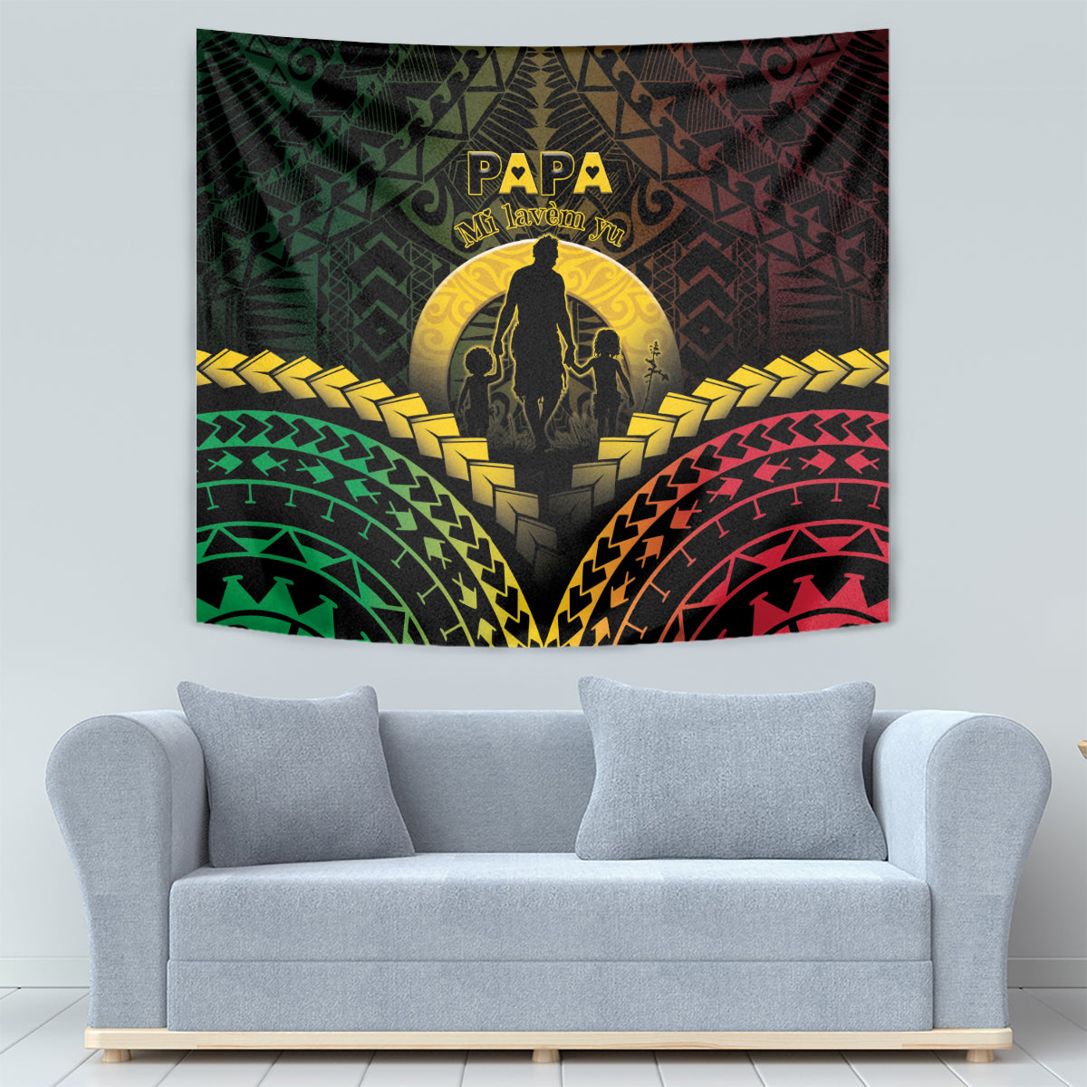 Vanuatu Happy Father's Day Tapestry Mi Lavem Yu Papa Polynesian Tribal