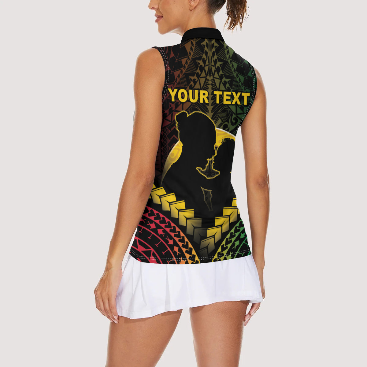 Personalised Vanuatu Happy Father's Day Women Sleeveless Polo Shirt Mi Lavem Yu Papa Polynesian Tribal
