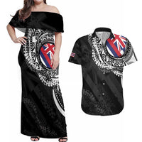 Hawaii Flag Day Couples Matching Off Shoulder Maxi Dress and Hawaiian Shirt Hawaiian Maile Lei LT05 Black - Polynesian Pride