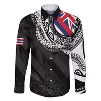 Hawaii Flag Day Family Matching Off Shoulder Short Dress and Hawaiian Shirt Hawaiian Maile Lei LT05 Dad's Shirt - Long Sleeve Black - Polynesian Pride