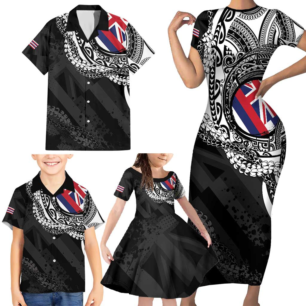 Hawaii Flag Day Family Matching Short Sleeve Bodycon Dress and Hawaiian Shirt Hawaiian Maile Lei LT05 - Polynesian Pride