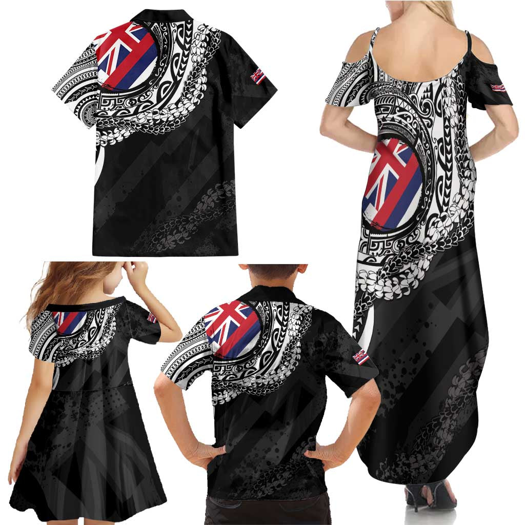 Hawaii Flag Day Family Matching Summer Maxi Dress and Hawaiian Shirt Hawaiian Maile Lei LT05 - Polynesian Pride