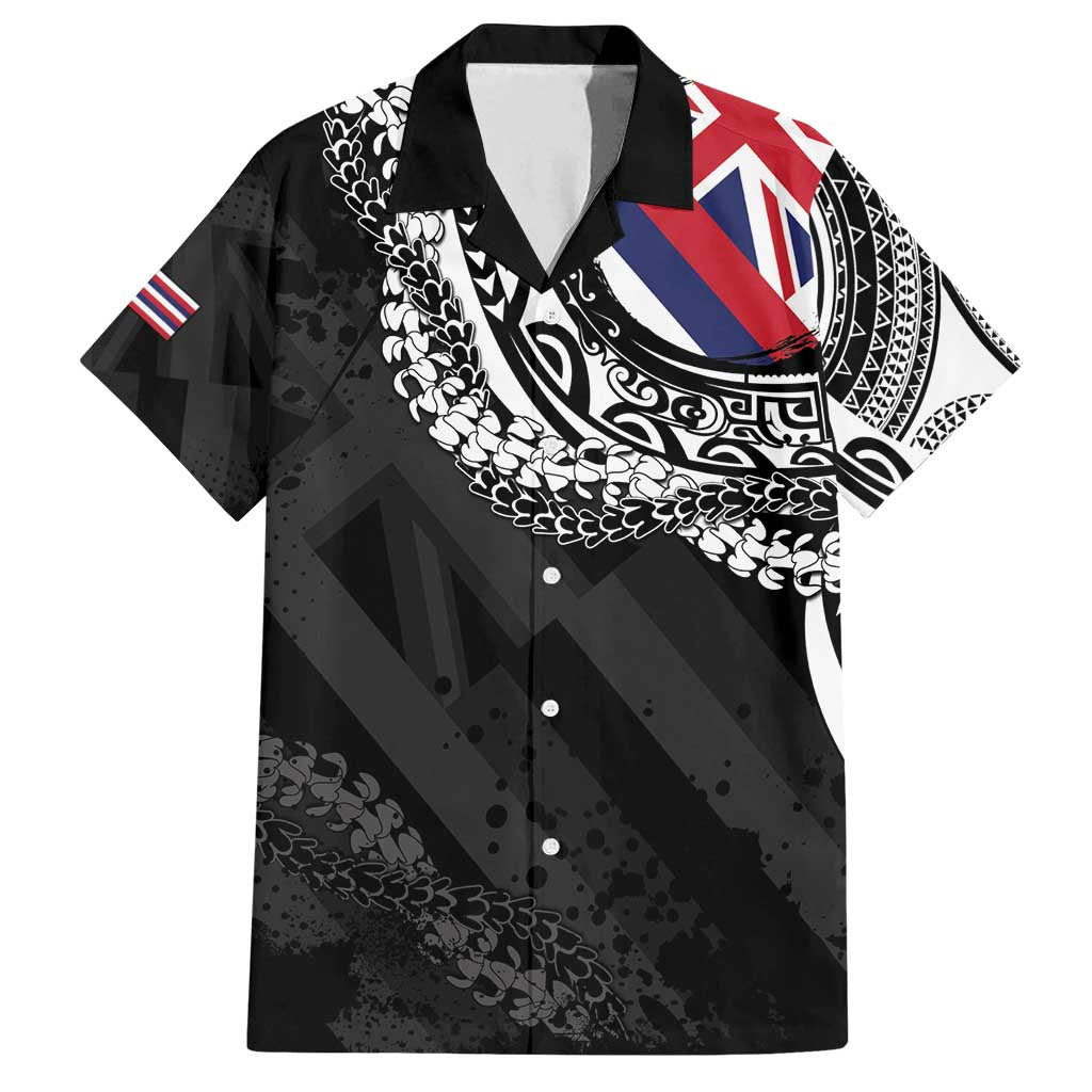 Hawaii Flag Day Family Matching Summer Maxi Dress and Hawaiian Shirt Hawaiian Maile Lei LT05 Dad's Shirt - Short Sleeve Black - Polynesian Pride