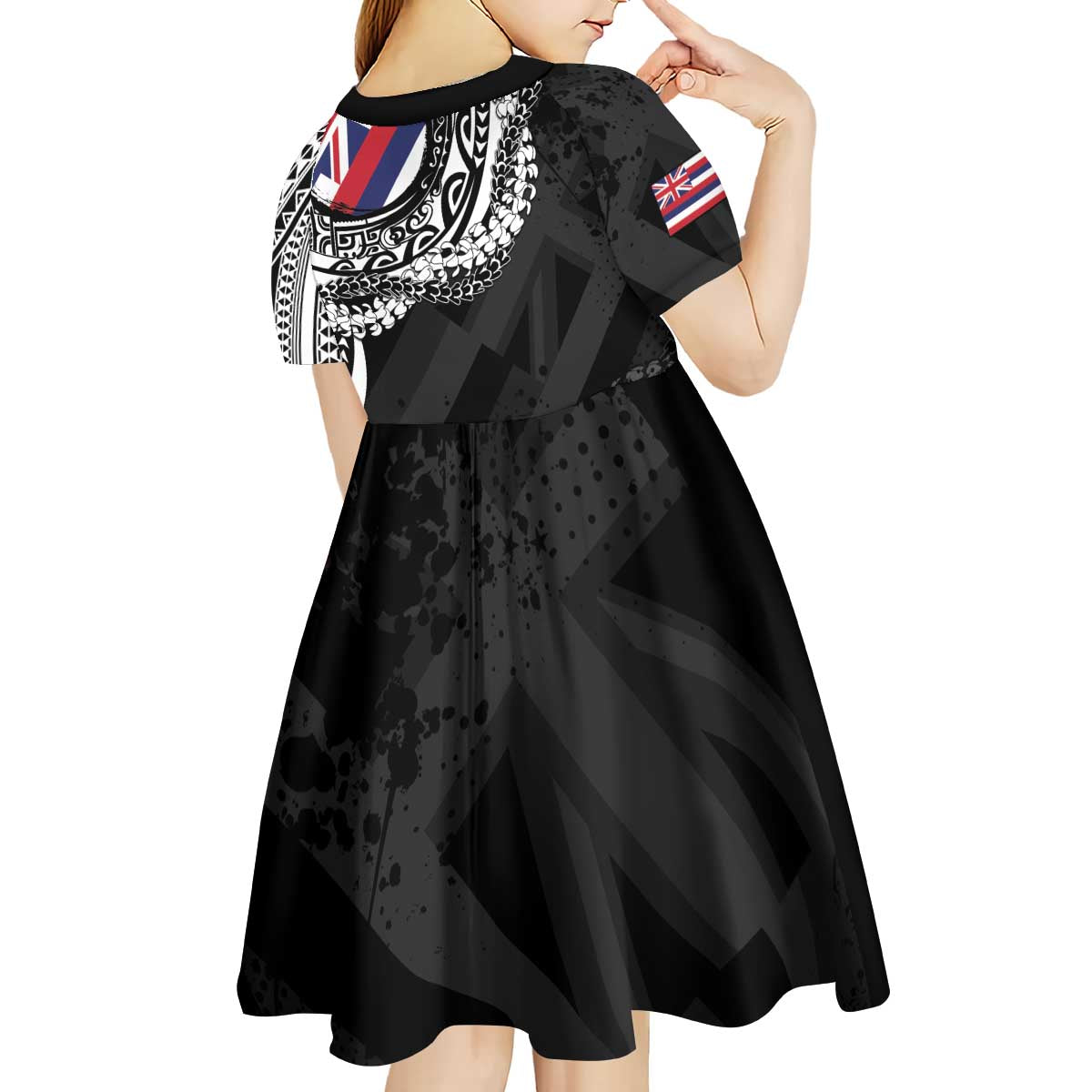 Hawaii Flag Day Kid Short Sleeve Dress Hawaiian Maile Lei