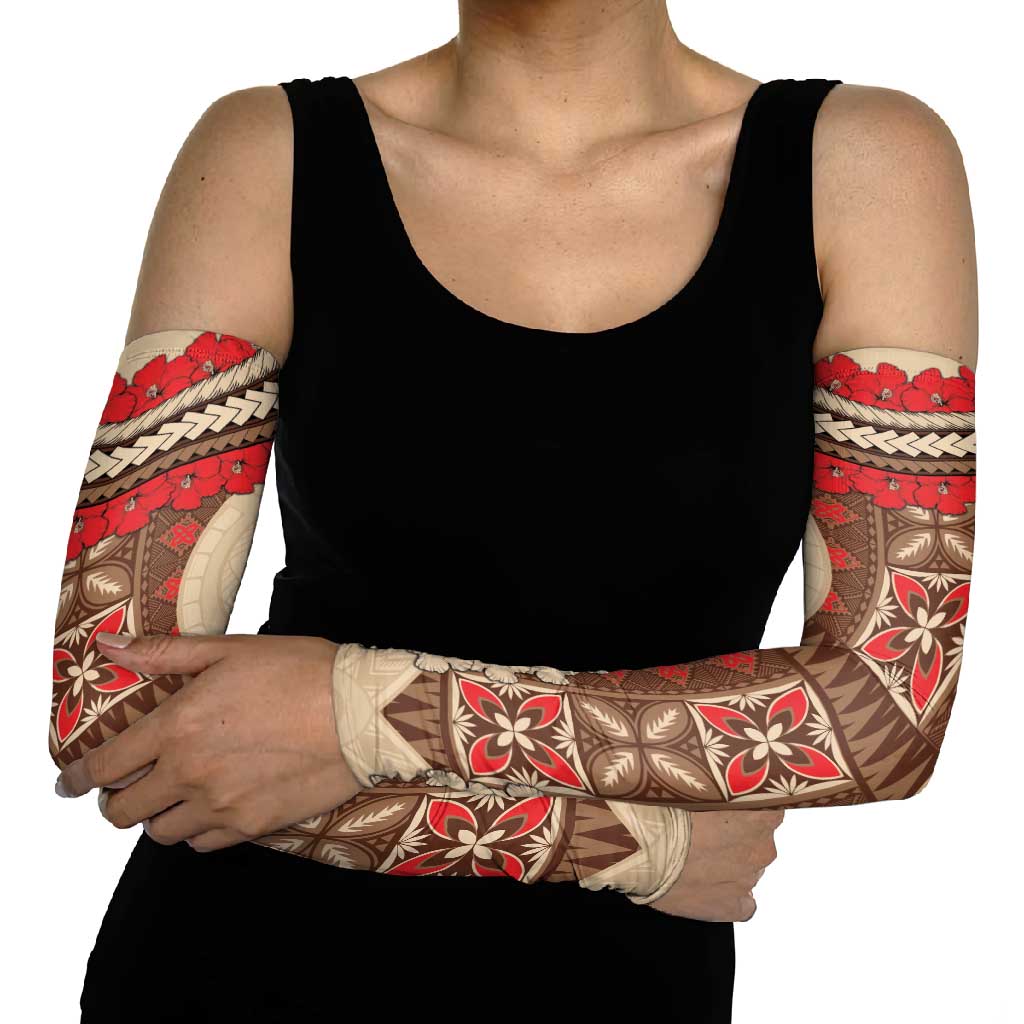 Samoa Language Week Arm Sleeves Samoan Motif With Red Hibiscus - Polynesian Pride