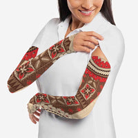 Samoa Language Week Arm Sleeves Samoan Motif With Red Hibiscus - Polynesian Pride